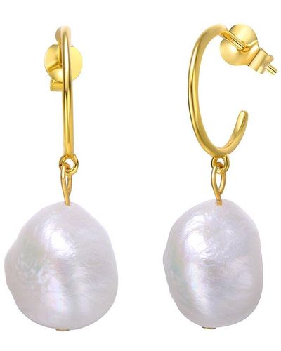 Genevive Jewelry 14k Over Silver 13mm Pearl Dangle Earrings - Metallic