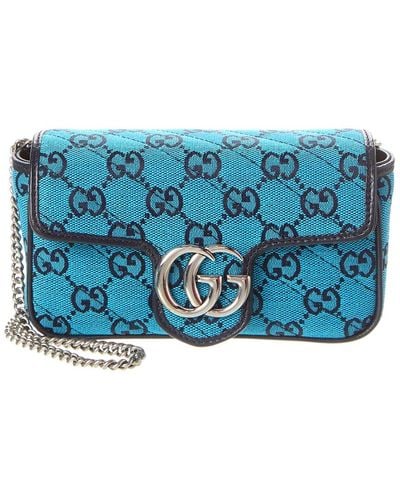 Gucci GG Marmont Super Mini GG Canvas & Leather Shoulder Bag - Blue
