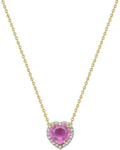 Forever Creations USA Inc. Forever Creations 14k 1.03 Ct. Tw. Diamond & Pink Sapphire Halo Heart Necklace - Metallic
