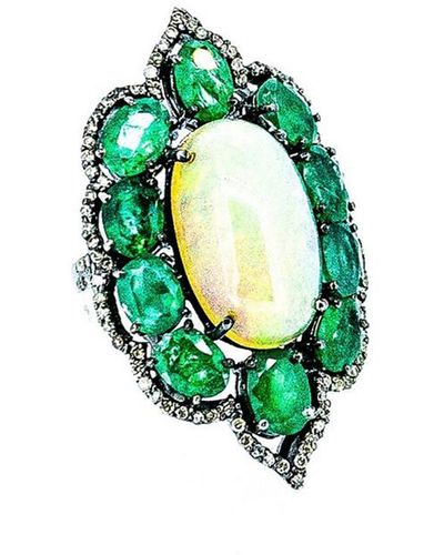 Arthur Marder Fine Jewelry Silver 7.75 Ct. Tw. Diamond & Gemstone Ring - Green