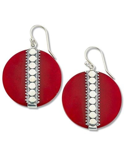 Samuel B. Silver Coral Dot Design Earrings - Red