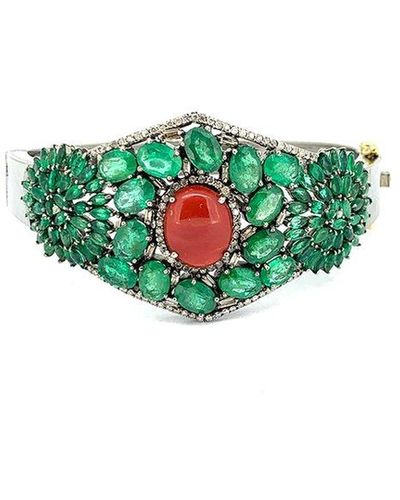 Arthur Marder Fine Jewelry 14k Over Silver 15.70 Ct. Tw. Diamond & Emerald Bangle Bracelet - Green
