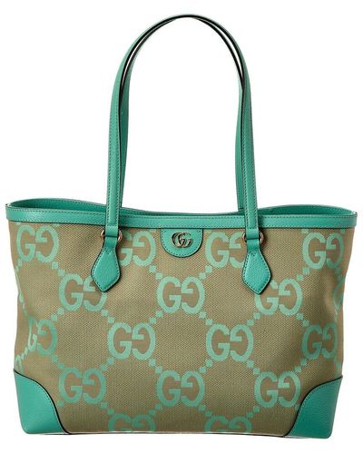 Gucci Ophidia Medium Jumbo GG Canvas & Leather Tote - Green