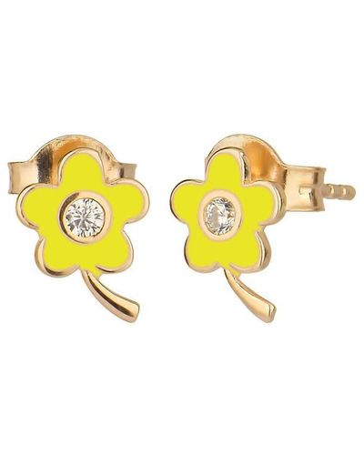 Gabi Rielle Color Forward 14k Vermeil Crystal & French Enamel Flower Earrings - Yellow