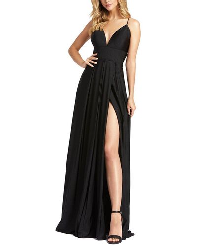 Mac Duggal Sleeveless Plunge Neck Faux Wrap A-line Gown - Black