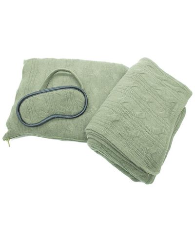 Portolano Cable Knit Travel Throw & Eye Mask Set - Green