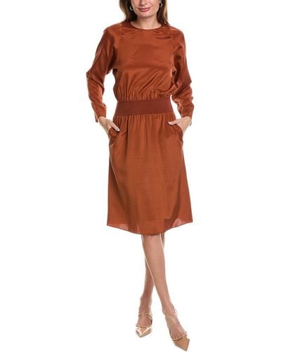Lafayette 148 New York Blouson Silk-blend Dress - Brown