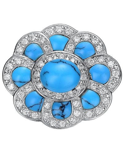Genevive Jewelry Silver Cz Pansy Brooch - Blue