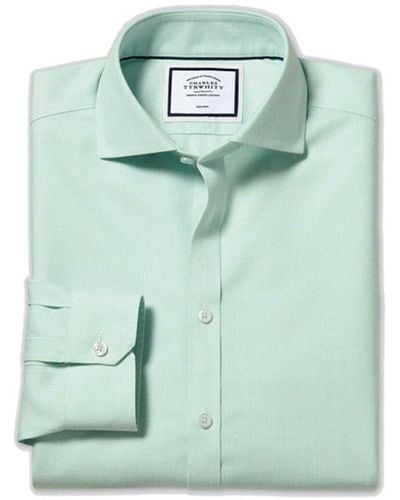Charles Tyrwhitt Non-iron Ludgate Weave Cutaway Super Slim Fit Shirt - Green