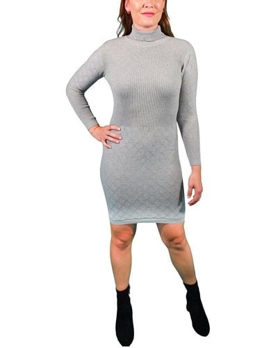 AREA STARS Cable Knit Turtleneck Sweaterdress - Gray