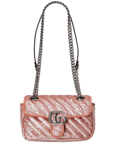 Gucci GG Marmont Mini Sequin Shoulder Bag - Pink