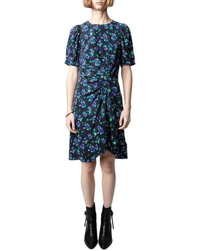 Zadig & Voltaire Rixe Bianca Flower Wool-blend Mini Dress - Blue