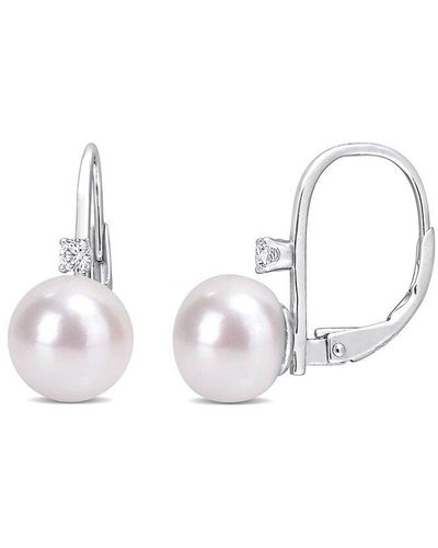 Rina Limor Silver 9-9.5mm Pearl Cz Earrings - White