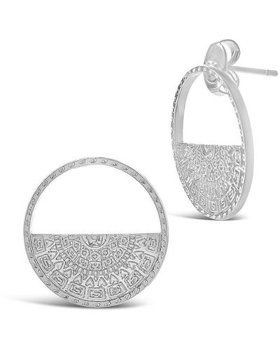 Sterling Forever Rhodium Plated Medallion Half Circle Studs - Multicolor