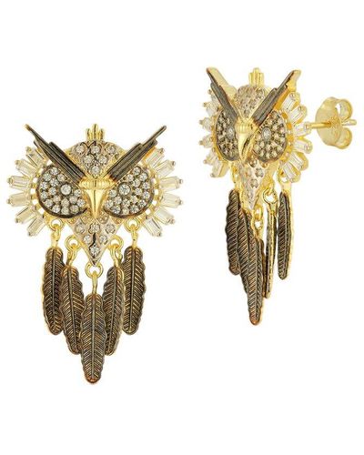 Sphera Milano 14k Over Silver Cz Statement Owl Earrings - Metallic