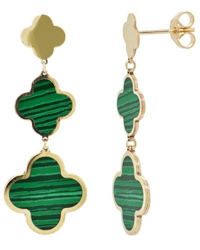 Italian Gold Italian 14K Malachite Clover Dangle Earrings - Green