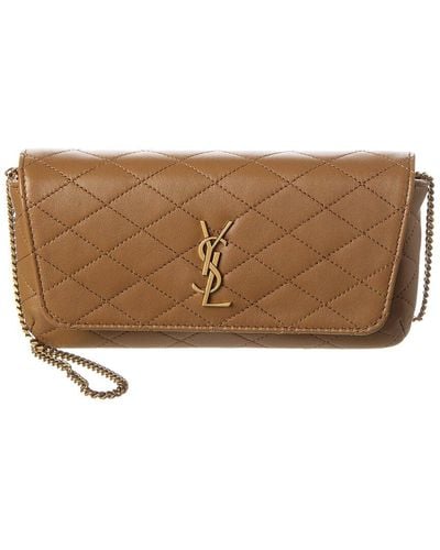 Saint Laurent Gaby Chain Quilted Leather Phone Holder - Brown