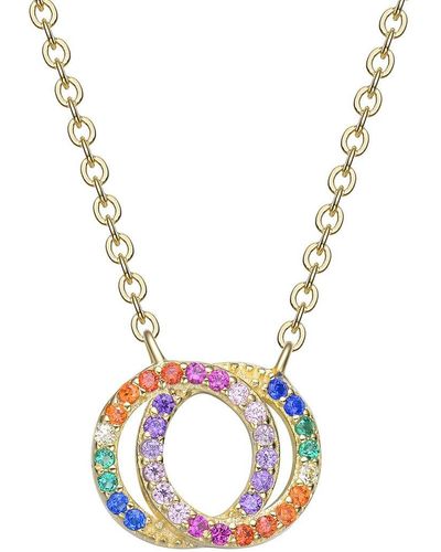 Rachel Glauber 14k Plated Cz Rainbow Necklace - Metallic
