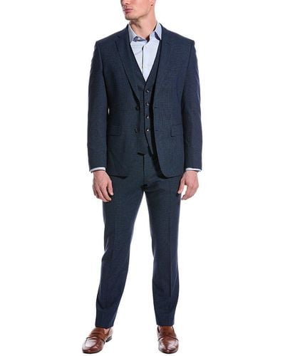 BOSS 3pc Slim Fit Wool-blend Suit - Blue