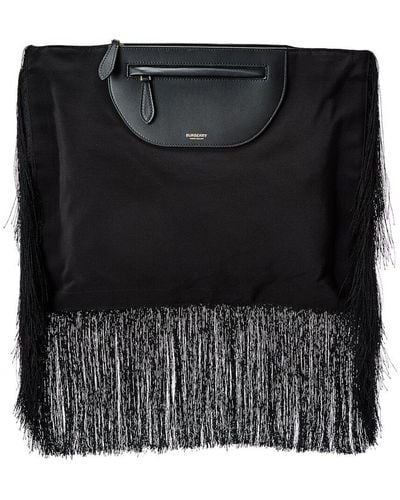 Burberry Olympia Fringe Canvas & Leather Clutch - Black
