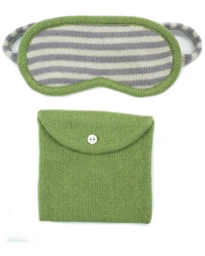 Portolano Cashmere Striped Eyemasks With Pouch - Green