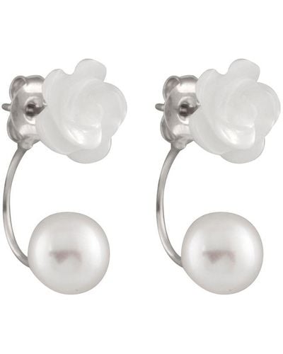 Splendid Rhodium Over Silver 9-10mm Pearl Earrings - White