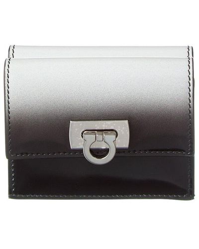Ferragamo Ferragamo Gancini Clasp Leather Card Case Wallet - Gray