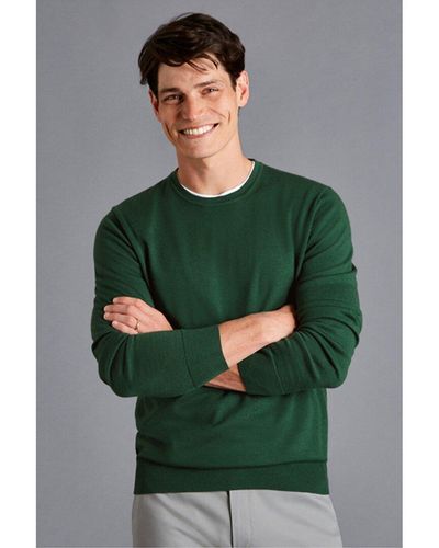 Charles Tyrwhitt Merino Wool Crew Neck Sweater - Green