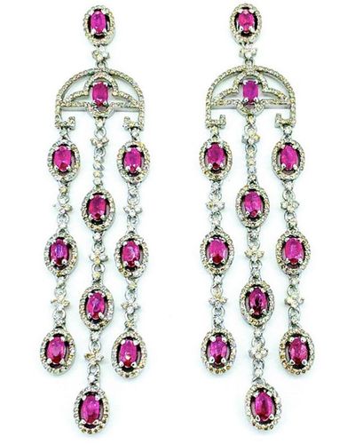 Arthur Marder Fine Jewelry 14k & Silver 11.18 Ct. Tw. Diamond & Ruby Earrings - White