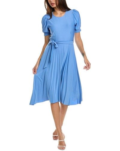 Sharagano Puff Sleeve Midi Dress - Blue