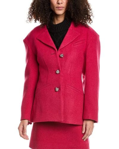 Ganni Twill Wool-blend Fitted Blazer - Red