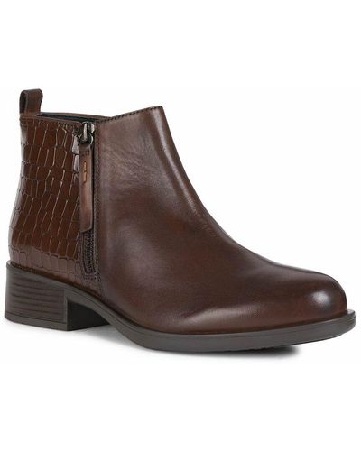 Geox D Resia C Leather Bootie - Brown