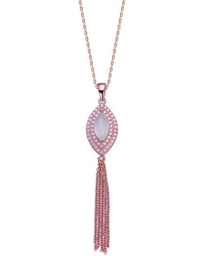 Genevive Jewelry 14k Rose Gold Vermeil Cz Tassel Necklace - White