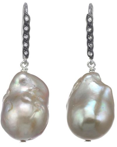 Margo Morrison New York Silver White Sapphire & 13-15mm Pearl Drop Earrings - Metallic