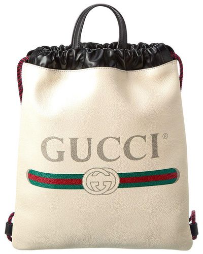 Gucci Drawstring Leather Backpack - Black