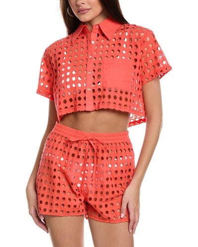 Solid & Striped The Cropped Cabana Shirt - Red
