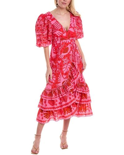 FARM Rio Jungle Scarf Red Wrap Midi Dress