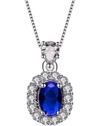 Genevive Jewelry Silver Cz Pendant - Blue