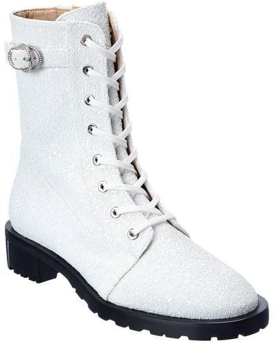 Stuart Weitzman Crystal Buckle Lace-up Bootie - White