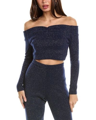Leset Zoe Lurex Off Shoulder Wool & Cashmere-blend Top - Blue