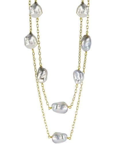 Liv Oliver 18k Plated Pearl Station Necklace - Metallic