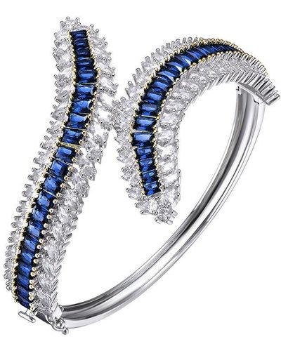 Genevive Jewelry Two-tone Over Silver Cz Bangle Bracelet - Blue