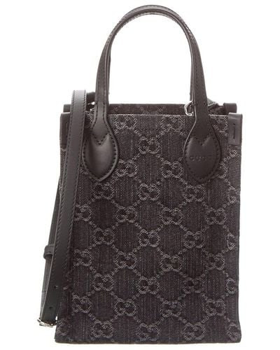 Gucci Ophidia Mini GG Denim & Leather Shoulder Bag - Black