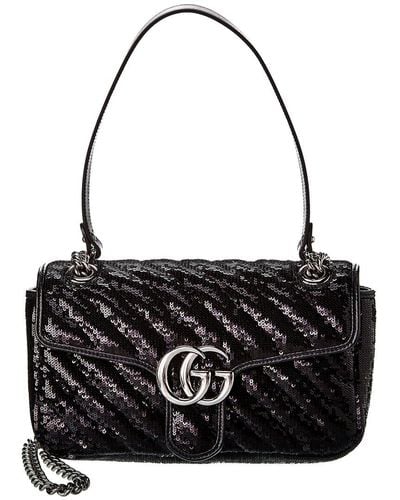 Gucci GG Marmont Small Sequin Shoulder Bag - Black