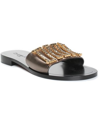 Dior Gold Leather Slide Sandal, Size 38, Never Worn - Metallic