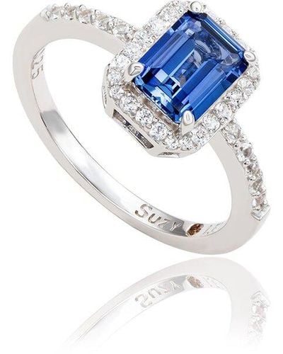 Suzy Levian Silver 0.02 Ct. Tw. Diamond & Gemstone Ring - Blue