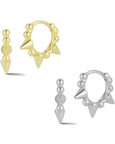 Glaze Jewelry Silver Spike Huggie Earrings Set - Metallic
