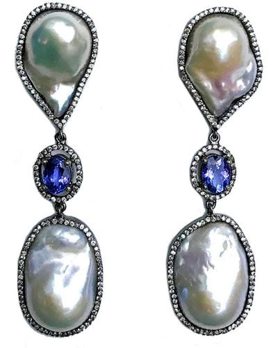 Arthur Marder Fine Jewelry Silver Tanzanite & 14-22mm Pearl Drop Earrings - White