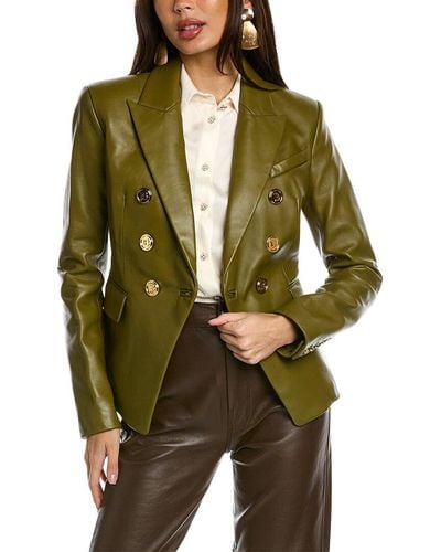 Balmain 6-button Leather Jacket - Green