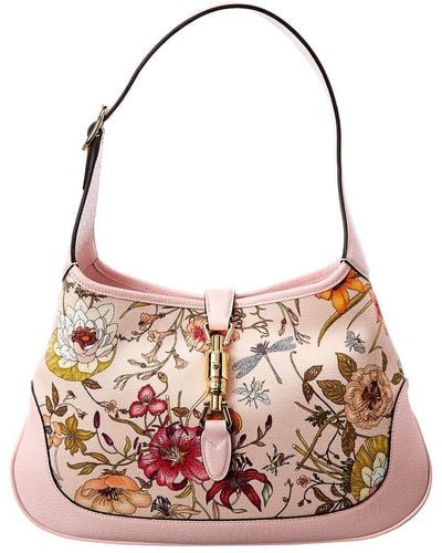 Gucci Pink Floral Canvas Jackie Flora Hobo Bag